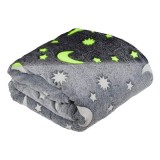 Patura Pufoasa Fosforescenta APF, Stelute Glow in The Dark, Fleece Moale, Calduroasa, 2 Persoane, 180x190 cm, Gri