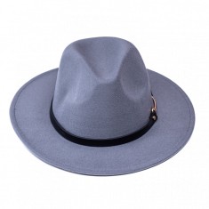 Palarie Fedora din Stofa cu Accesoriu din Metal, Gri