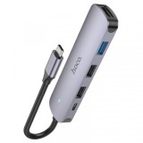 Hub USB-C HOCO HB27, USB-A 3.0 - 2 x USB-A - USB-C - HDMI, Gri