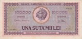 Bancnotă Rom&acirc;nia 100.000 lei 1947 BNR, seria G.0063, numismatică NUANTA PUTERNICA DE ROSU