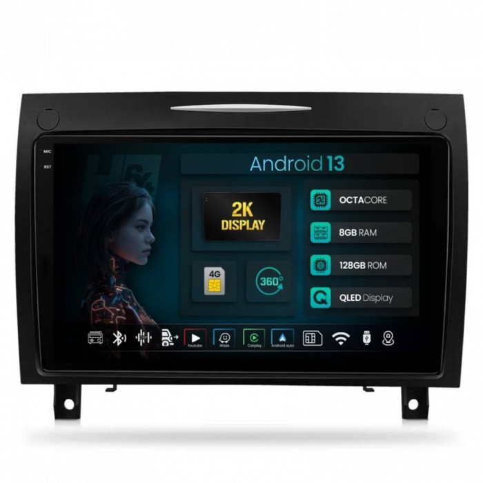 Navigatie 2K Mercedes Benz SLK (2006-2010) 8GB RAM Android 13 Octacore Slot Sim 4G DSP GPS Wi-FI Carplay Android Auto USB Bluetooth Waze Touchscreen 9