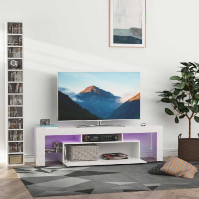 HOMCOM Dulap TV cu Lumini LED de 16 Culori RGB pentru TV de pana la 65&amp;quot;, MDF si sticla, 160x35x45cm - Alb foto
