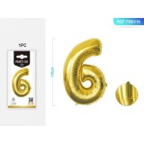 Balon aniversar PartyGo cifra 6, 40cm, auriu