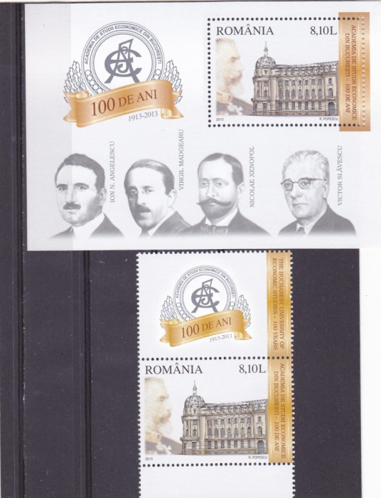 ACADEMIA DE STUDII ECONOMICE DIN BUCURESTI,BLOC + SERIE CU VINIETA,2013,MNH.
