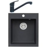 Pachet chiuveta bucatarie algranit Alveus Boogie 20 A91 + baterie Alveus GM 210, material compozit, 450 x 500 mm, adancime cuva 160 mm, Negru