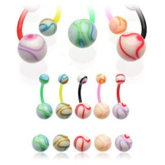 Piercing pentru buric &ndash; bilă cu design colorat - Culoare Piercing: Roz