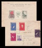 1956 Romania - Plic cu 4 timbre Melbourne + triptic cu vigneta Flora Carpatina