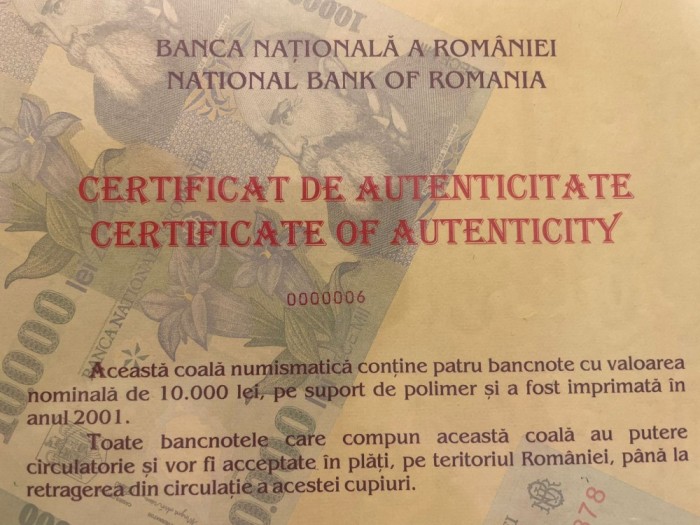 Coala 10.000 Isarescu numar certificat 0000006 !!!