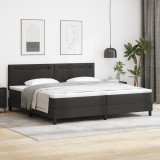 Pat Box Spring vidaXL cu Saltea Negru 200x200 cm Piele Sintetică, Tăblie vidaXL Design Simplu Negru 200 cm Piele Sintetică