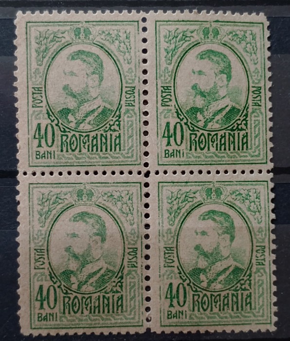Romania 1908 Lp 66 Carol I ,gravate valoare 40b bloc de 4 timbre nestampilat