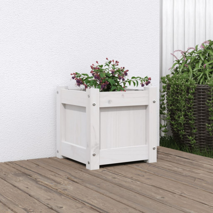 Jardiniera de gradina, 31x31x31 cm, alb lemn masiv de pin GartenMobel Dekor
