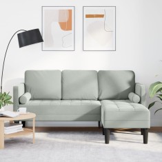 Canapea de gradina Gossi cu banca si perne in forma de l gri deschis catifea, canapea cu 3 locuri Gossi cu chaise in forma de l gri deschis 160 cm cat