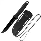 Cutit militar tactic Foxter, 21 cm, otel si plastic, teaca inclusa, negru
