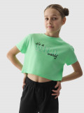 Tricou crop-top cu imprimeu pentru fete - verde, 4F Sportswear