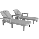 Outsunny Set 2 Șezlonguri cu Spătar Reglabil &icirc;n 5 Poziții, Măsuță și Brațe Ergonomice, 79x158x88 cm, Gri | Aosom Romania