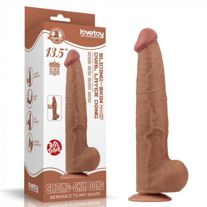 Dildo King Sized Maro cu Strat Dublu și Ventuză, 34x6.2 cm