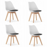 Cumpara ieftin Set 4 scaune bucatarie/living, Artool, Mark, PP, lemn, alb, perna neagra, 49x43x82 cm