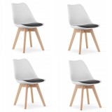 Set 4 scaune bucatarie/living, Artool, Mark, PP, lemn, alb, perna neagra, 49x43x82 cm, Leobert