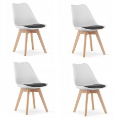 Set 4 scaune bucatarie/living, Artool, Mark, PP, lemn, alb, perna neagra, 49x43x82 cm