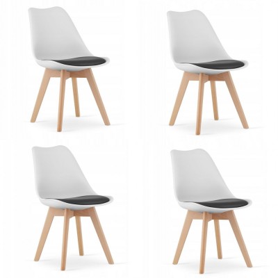 Set 4 scaune bucatarie/living, Artool, Mark, PP, lemn, alb, perna neagra, 49x43x82 cm foto