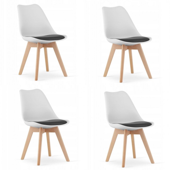 Set 4 scaune bucatarie/living, Artool, Mark, PP, lemn, alb, perna neagra, 49x43x82 cm