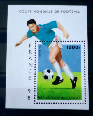 CONGO 1996 sport fotbal Cupa Mondială Franța 98, bloc Nestampilata foto