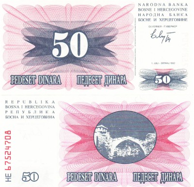 Bosnia Hertegovina 50 Dinara 1992 P-12 UNC foto