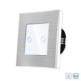 Cumpara ieftin Intrerupator dublu touch cu variator RF433, sticla alba Luxion