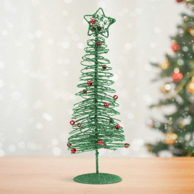 Brăduț metalic - ornament de Crăciun - 28 cm - verde foto