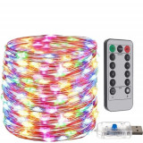 Șirag de Lumini LED Multicolore, 300 LED-uri, Alimentare USB, Lungime 30m, IP44, Putere 6W, Telecomandă Inclusă, Malatec