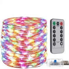 Șirag de Lumini LED Multicolore, 300 LED-uri, Alimentare USB, Lungime 30m, IP44, Putere 6W, Telecomandă Inclusă