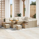 Set de sofa pentru grădină cu 12 piese cu perne bej din ratan sintetic și acacia