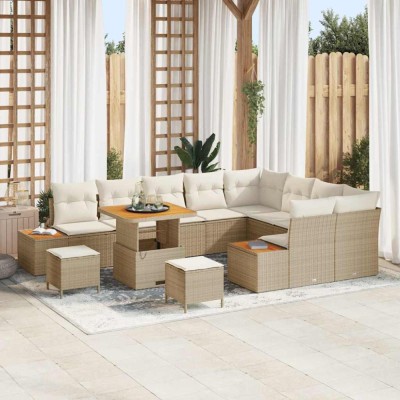 vidaXL Set de canapele pentru grădină cu pernă 12 pcs Bej Rattan poli foto