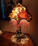 Veioza Fantasy vintage din fier si abajur cusut de mana