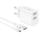 Incarcator Retea Cu Cablu USB-C XO Design CE55, 12W, 2.4A, 2 x USB-A, Alb