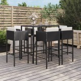 VidaXL Set bar de grădină, 7 piese, cu perne, negru, poliratan