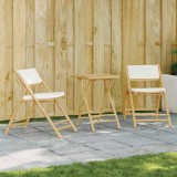 VidaXL Set de bistro pliabil, 3 piese, cu perne alb crem, bambus 3208933