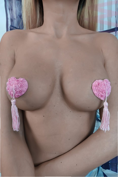 TE31-5 Accesorii fetish pentru sani in forma de inimioara si trandafiri 3D