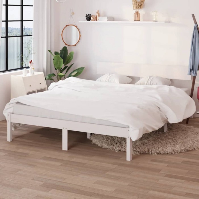 vidaXL Cadru de pat, alb, 160x200 cm, lemn masiv de pin