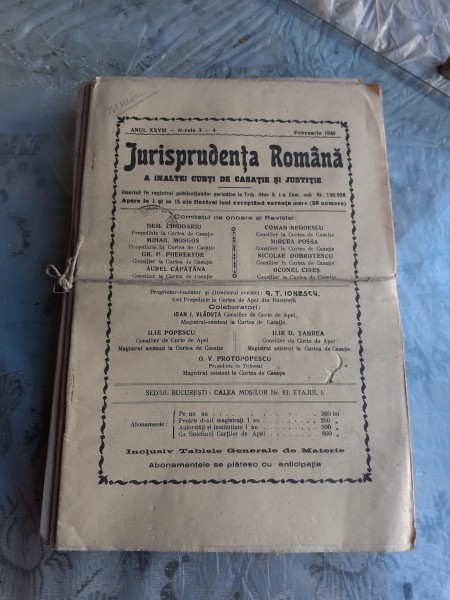 JURISPRUDENTA ROMANA, ANUL 1940, NUMERELE 1 LA 20