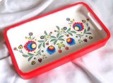 Tava lemn decorata cu model floral traditional, tava lemn model floral stilizat 32201