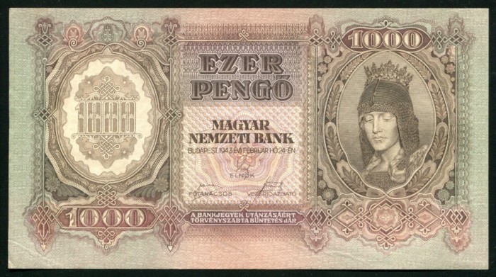 t544 UNGARIA BANCNOTA DE 1000 PENGO 1943 aproape necirculata aUNC