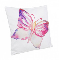 Perna decorativa din textil alb roz Butterfly 40 cm x 40 cm foto