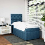 Cumpara ieftin Pat box spring cu saltea, albastru, 90x190 cm, catifea