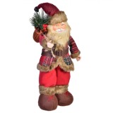Figurină Decorațiune Crăciun, Moș Crăciun, Sacou cu Carouri, 35cm, Roșu, Oem