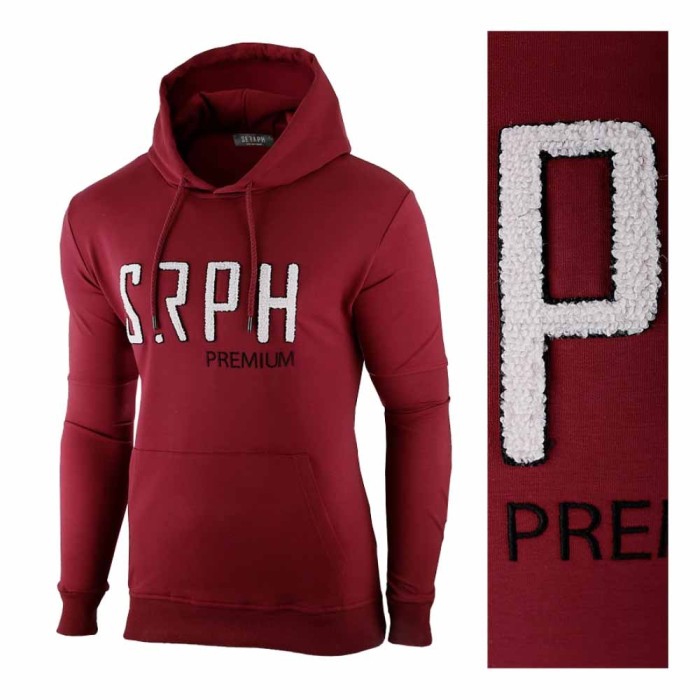 Hanorac pentru barbati rosu inchis cu gluga siret logo piept sport rock Hanorac pentru barbati rosu inchis cu gluga siret logo piept sport rock