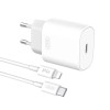 Incarcator retea XO L91, USB-C, Power Delivery 25W, Cablu USB-C/Lightning 1m inclus, Alb