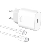 Incarcator retea XO L91, USB-C, Power Delivery 25W, Cablu USB-C/Lightning 1m inclus, Alb