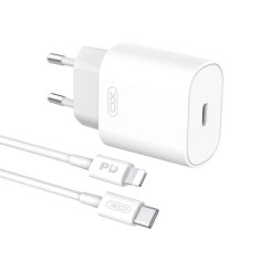 Incarcator retea XO L91, USB-C, Power Delivery 25W, Cablu USB-C/Lightning 1m inclus, Alb