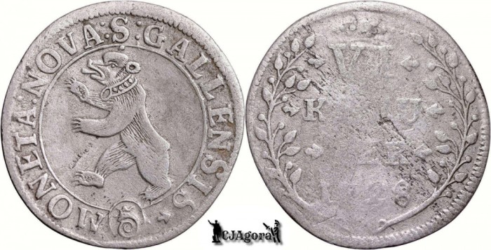 1728, 6 Kreuzer - Orașul St. Gallen - St. Gallen - Confederația Elvețiană